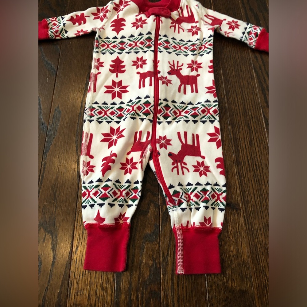 Hanna Andersson Infant 0-3M White/Red Reindeer Holiday Winter Themed One Piece - Picture 3 of 7